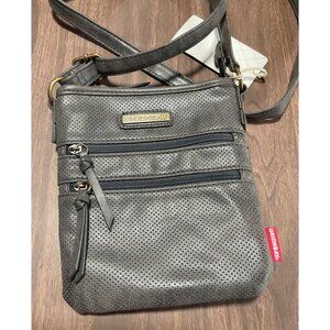 Unionbay Perforated Crossbody Bag Faux Leather Adjustable Strap Gray
